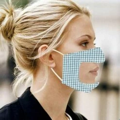 L'FLANEUR Couvre-bouche Anti-poussière Revêtement En Coton Lavable Et Réutilisable Avec Fenêtre Transparente Visible Expression Boucliers Buccaux Extérieurs En Tissu Unisexe Pour Sourds Et Malentendants Vert ANEUR -Protection des voies respiratoires Soldes 65359057 3