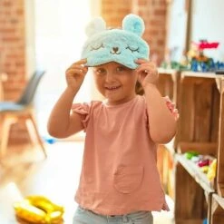 OSQI Masques De Sommeil Mignon Lapin Animaux Drôle Masque De Sommeil En Peluche Pour Dormir Voyage Avec Bande élastique Masque Pour Les Yeux Couverture Pour Enfant Femmes Filles Bleu -Protection des voies respiratoires Soldes 65506162 3