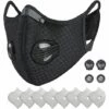 PREMIER Masque De Protection Face De Poussière Réutilisable, Protecteur Sportif M Avec Filtre à Charbon Actif Et Valves/ Pour La Moto, Le Cyclisme, La Course à Pied Et Les Activités De Plein Air（1 Noir + 8 Filtres Supplémentaires）