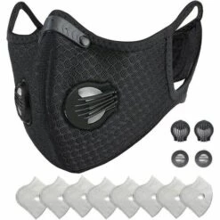 PREMIER Masque De Protection Face De Poussière Réutilisable, Protecteur Sportif M Avec Filtre à Charbon Actif Et Valves/ Pour La Moto, Le Cyclisme, La Course à Pied Et Les Activités De Plein Air（1 Noir + 8 Filtres Supplémentaires）