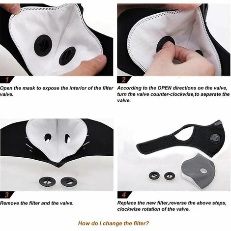 PREMIER Masque De Protection Face De Poussière Réutilisable, Protecteur Sportif M Avec Filtre à Charbon Actif Et Valves/ Pour La Moto, Le Cyclisme, La Course à Pied Et Les Activités De Plein Air(1 Noir + 8 Filtres Supplémentaires) 5 PREMIER Masque De Protection Face De Poussière Réutilisable, Protecteur Sportif M Avec Filtre à Charbon Actif Et Valves/ Pour La Moto, Le Cyclisme, La Course à Pied Et Les Activités De Plein Air(1 Noir + 8 Filtres Supplémentaires) – Image 3