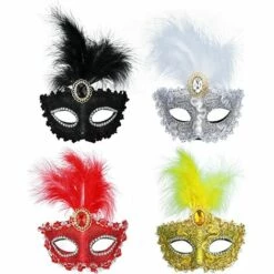 CADEAUX 4 Pièces Masques Mascarade Femmes, Masques Demi Visage Mardi Gras, Masque Mascarade Plumes Pour Nouvelles Années Déguisements Halloween Bal Masqué