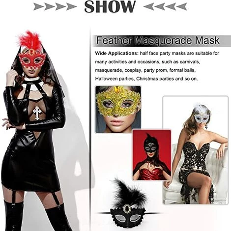 CADEAUX 4 Pièces Masques Mascarade Femmes, Masques Demi Visage Mardi Gras, Masque Mascarade Plumes Pour Nouvelles Années Déguisements Halloween Bal Masqué 6 CADEAUX 4 Pièces Masques Mascarade Femmes, Masques Demi Visage Mardi Gras, Masque Mascarade Plumes Pour Nouvelles Années Déguisements Halloween Bal Masqué – Image 4