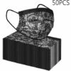 LUCKY-88 Masque D'impression Jetable Respirant En Dentelle Soufflée à Trois Couches Pour Adultes Avec Motif D'impression En Dentelle B Blanc -Protection des voies respiratoires Soldes 65801925 1