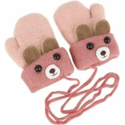 Moufles Bébé ThermiqueLITZEE Gants Hiver Automne Epais Mitaines Tricoté Crochet Chaud Douce Gants Plein-Doigts Motif Cartoon Mignon Gloves Ski Snowboard Camping Vélo Pour Enfants Garçons Filles 0-3 Ans Masque De Protection