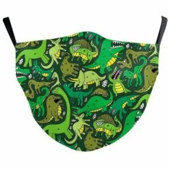 LITZEE Masques Amusants Avec Fente Filtrante Pour Enfants/enfants - Respirant - Revêtements Faciaux Lavables Et Réutilisables - Anti-pollution Et Aide Pollen (Funny Dinos)-2pcs Masque De Protection