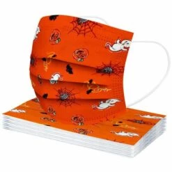 CADEAUX Masque Facial Jetable 3 Plis Halloween Pour Enfants Avec Motifs De Citrouilles Fantômes, 50 Masques De Vacances Pour Filles Et Garçons Avec Fil De Nez (combinaison D) -Protection des voies respiratoires Soldes 66169659 5