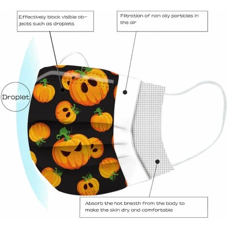 CADEAUX Masque Jetable Halloween Adulte 3 Plis Avec Motif Citrouille Fantôme, 20 Masques Festifs Pour Hommes Et Femmes Avec Ligne De Nez (citrouille Sur Blanc) 7 CADEAUX Masque Jetable Halloween Adulte 3 Plis Avec Motif Citrouille Fantôme, 20 Masques Festifs Pour Hommes Et Femmes Avec Ligne De Nez (citrouille Sur Blanc) – Image 5