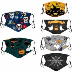 CADEAUX Lot De 6 Masques Faciaux Boucliers D'Halloween, Masques De Bouclier D'Halloween Réutilisables Lavables, Masques De Costume D'Halloween (adulte) Combinaison Deux -Protection des voies respiratoires Soldes 66169962 5