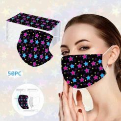 YOOUYIDA Masque De Protection Masques Jetables Pour Hommes Et Femmes Adultes à Impression D'étoiles Masque De Protection En Tissu Soufflé à Trois Couches Respirant Anti-poussière