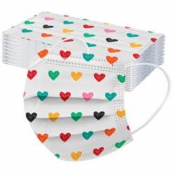 YOOUYIDA Masque Jetable 50 Pcs Masques Premium Adulte Protection , Protection Respiratoire Masques Jetables - Motif Coeur Coloré
