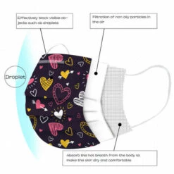 YOOUYIDA Masque Jetable 50 Pcs Masques Premium Adulte Protection , Protection Respiratoire Masques Jetables - Motif Coeur Coloré -Protection des voies respiratoires Soldes 66261237 3