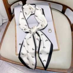 ZHUOXUAN Décoration D'écharpe De Cravate De Cheveux Polyvalente De Mode, écharpe En Soie étroite Petite Longue Bande Femmes, Blanc