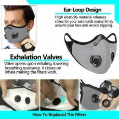 Masque Anti-poussière Anti-pollution Pour Sport Avec 3 Filtres à Charbon Actif Et 2 Valves Anti-poussière - Pour Moto, Cyclisme, Course à Pied, évacuation Des Fumées (gris) Adélala -Protection des voies respiratoires Soldes 66379861 5