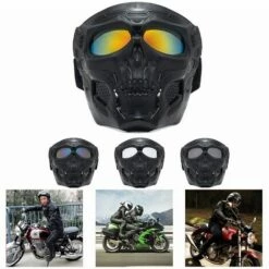 FUIENKO Masque Facial Pour L'équitation En Plein Air, Casque Coupe-vent, Masque Tête De Mort, Lentille Renforcée, Lunettes De Moto, Masque De Sport,CHINA,gray Lenses -Protection des voies respiratoires Soldes 66414844 4