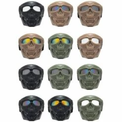 FUIENKO Masque Facial Pour L'équitation En Plein Air, Casque Coupe-vent, Masque Tête De Mort, Lentille Renforcée, Lunettes De Moto, Masque De Sport,CHINA,gray Lenses -Protection des voies respiratoires Soldes 66414844 5