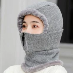 FUIENKO Chapeau D'hiver Tricoté Pour Femmes, Doublure En Fourrure, Chapeau Chaud Avec Fermeture éclair, Pour Le Ski, L'équitation,CHINA,Rouge -Protection des voies respiratoires Soldes 66415487 2