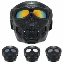 FUIENKO Masque Facial Pour L'équitation En Plein Air, Casque Coupe-vent, Masque Tête De Mort, Lentille Renforcée, Lunettes De Moto, Masque De Sport,CHINA,red Lens -Protection des voies respiratoires Soldes 66415683 3