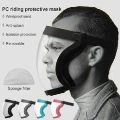 FUIENKO Masque Facial Transparent, PC, Moto Durable, Anti-buée, Masque Entièrement Fermé, Réutilisable Avec Filtre éponge,Rose -Protection des voies respiratoires Soldes 66415882 4