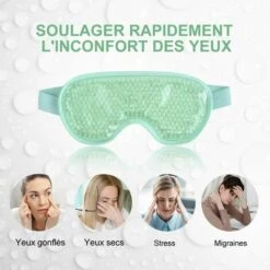 BEARSU Masque Yeux Froid Masque Des Yeux Gel Gonflés, Cernes, Migraine Réutilisable Poche De Glace En Yeux Pour Thérapie Froid Chaud - Vert -Protection des voies respiratoires Soldes 67148058 3