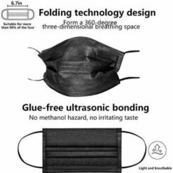 YIENJAOY Masque De Protection, AGILITY Masques Jetables Pour Le Visage - Respirant - élastiques Pour Les Oreilles Lot De 50 Noir -Protection des voies respiratoires Soldes 67431643 3