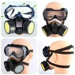 GRID COOL Masque Respiratoire Réutilisable, Protection Masque à Double Filtration Contre Vapeur Toxique, Anti Poussière Anti Gaz Masque Chimique Pour Peinture Travaux Bricolage Ponçage (Noir) -Protection des voies respiratoires Soldes 67575688 2