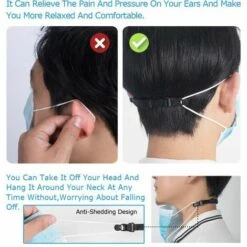 QERSTA Attache Masque,Crochet Masque,Extenseur Masque,Attache Masque Chirurgical Pour Toutes Tailles, Réduit La Pression Et Améliore Le Confort 14 à 21cm 5Pcs Noir -Protection des voies respiratoires Soldes 67646154 5