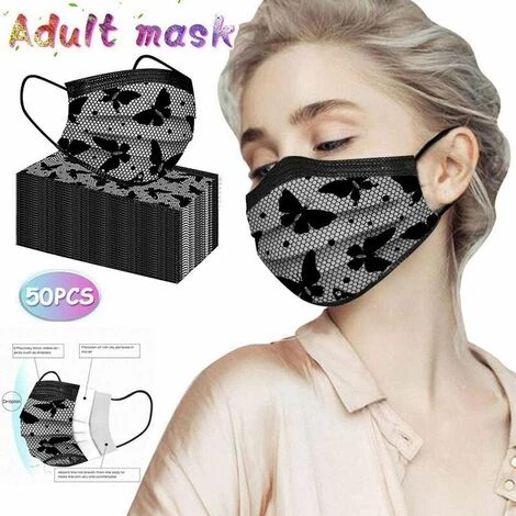 JOORRT 50PC Imprimé En Dentelle Adulte Masque Jetable 3 Couches, Anti-Poussière Respirable Earloop Bouche Masque De Visage, Le Masque De Bon Confort Masque Halloween Écharpe Bandana 4 JOORRT 50PC Imprimé En Dentelle Adulte Masque Jetable 3 Couches, Anti-Poussière Respirable Earloop Bouche Masque De Visage, Le Masque De Bon Confort Masque Halloween Écharpe Bandana – Image 2