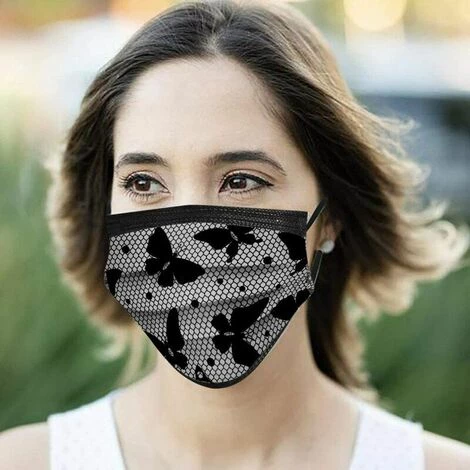 JOORRT 50PC Imprimé En Dentelle Adulte Masque Jetable 3 Couches, Anti-Poussière Respirable Earloop Bouche Masque De Visage, Le Masque De Bon Confort Masque Halloween Écharpe Bandana 6 JOORRT 50PC Imprimé En Dentelle Adulte Masque Jetable 3 Couches, Anti-Poussière Respirable Earloop Bouche Masque De Visage, Le Masque De Bon Confort Masque Halloween Écharpe Bandana – Image 4