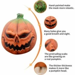 BDD Masque D'Halloween, Fantaisie De Luxe Halloween Costume Party Props Masque De Tête De Citrouille En Latex (Citrouille, Orange) -Protection des voies respiratoires Soldes 67689656 3