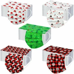 CADEAUX 50Pcs Masques Jetables De Noël Pour Adultes, 3Ply Respirant Protecteur Disposable_Masks Masque De Noël Jetable (B)