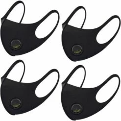 KAEJYIUT Masque Facial En Tissu Respirant, Avec Valve D'air Et Boucles D'oreilles, Réutilisable, Doux, Lavable, Durable Pour Un Usage Quotidien Public, Noir（4pcs)