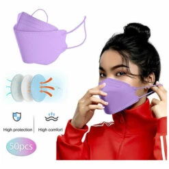 Lot De 50 Masques Jetables, 4 Plis De Type 3D Pour Enfants Et Adultes - Utilisation Quotidienne (enfants, Violet),ladacèe -Protection des voies respiratoires Soldes 68351488 2