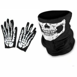 YIDOMDE Gants Squelette Blanc Et Masque De Crâne Os Fantômes Pour Soirée Costumée Halloween D’Adulte (1)