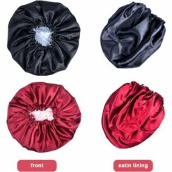 YIDOMDE Bonnet De Couchage En Satin, Bonnet En Soie Pour Cheveux Nuit, Bonnet De Sommeil Avec Large Bande élastique, Respirant Bonnet De Nuit Pour Femmes Et Filles， Noir + Vin Rouge 2 Pièces -Protection des voies respiratoires Soldes 68685031 5