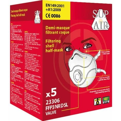 Masque Respiratoire Coque Avec Valve Sup Air FFP3 NR SL (lot De 5 Masques) Blanc Unique - Blanc 4 Masque Respiratoire Coque Avec Valve Sup Air FFP3 NR SL (lot De 5 Masques) Blanc Unique - Blanc – Image 2